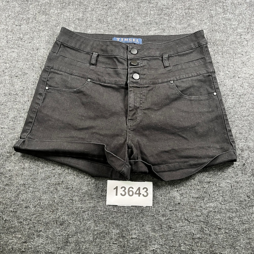 Tinsel Hot Pants Women 29 Black Excellent High Waisted 3-Button Cuffed Shorts